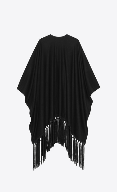 SAINT LAURENT Knitwear Tops Woman Poncho in wool cloth with black suede fringes b_V4